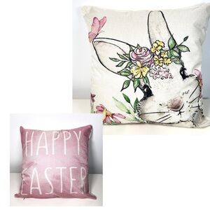 Easter Holiday Pillow Covers Set of 2 BUNNY & FLOWERS and HAPPY EASTER NEW